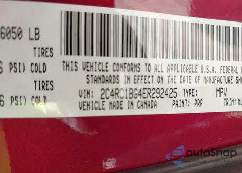 2014 Chrysler Town & Country Touring из США, поврежденный, VIN 2C4RC1BG4ER292425